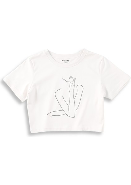 Women / Kadın Silüeti Crop Tişört - Beyaz