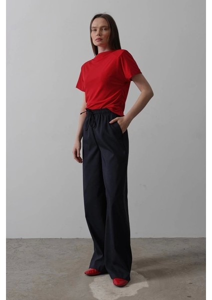 Beli Lastikli Bol Paça Pantolon - Lacivert modelleri