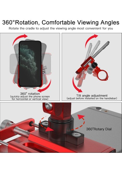 Alüminyum Bisiklet Telefon Tutacağı 360 Derece Dönebilen Kaymayan (Yurt Dışından) fiyatları