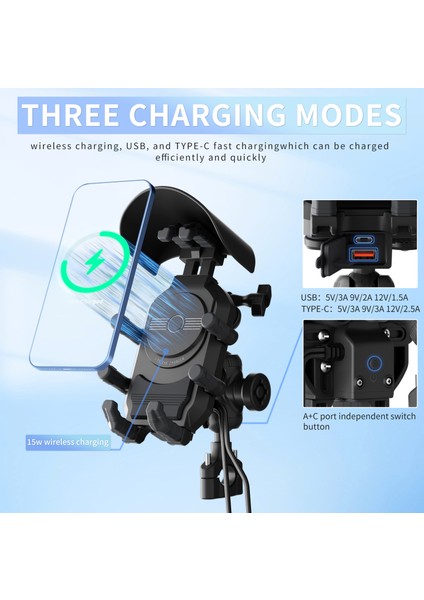 Motosiklet Telefon Tutucu 15W Kablosuz Şarj 360° Dönüş (Yurt Dışından) indirimleri
