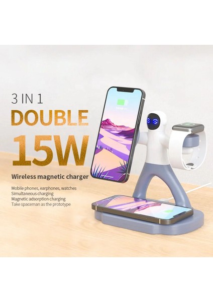 Magsafe Uzaylı Ikili 15W 3'lü Manyetik Kablosuz Hızlı Şarj Cihazı (Yurt Dışından) fiyatları