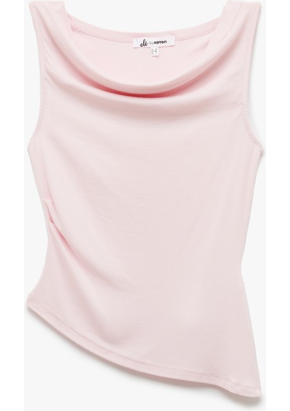 Slim Fit Degaje Yaka Asimetrik Kolsuz Viskon Bluz