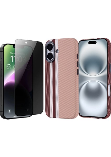 Apple iPhone 16 Kılıf M-safe Şarj Özellikli Karbon Fiber Görünümlü Zore Nekst Kapak + Hayalet Ekran Koruyucu