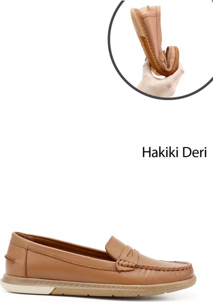 Kadın Taba Antik Rok Hakiki Deri Comfort Loafer