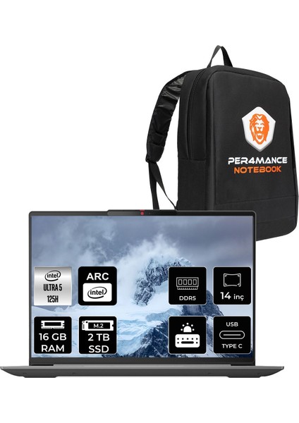 Ideapad Slim 5 Intel Core Ultra 5 125H 16GB 2tb SSD 14" Fhd+ Fdos Taşınabilir Bilgisayar & Per4 Çanta 83DA0078TRP304