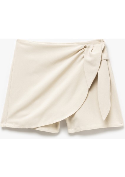Keten Karışımlı Kruvaze Bağlama Detaylı Şort Etek fırsatları