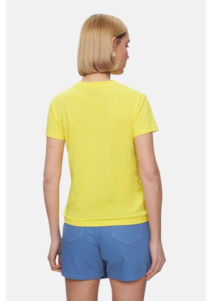 Isolde Açık Sarı Bisiklet Yaka Baskılı Standard Fit Kadın Tshirt