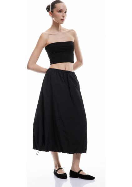 Beli Bağcıklı Rahat Kesim Uzun Balon Etek