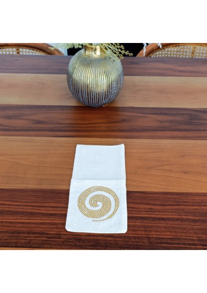 Spiral Sembol Işlemeli Kumaş Kaşıklık Servis Sunum 6 Kişilik Tasarım Çatal Bıçak Kılıfı
