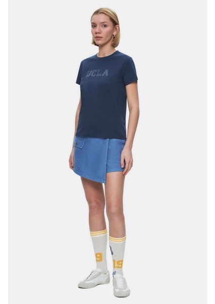 Isolde Açık Sarı Bisiklet Yaka Baskılı Standard Fit Kadın Tshirt