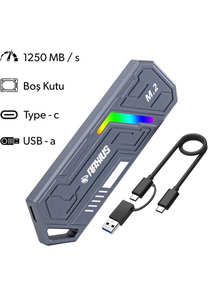 DK03 Usb-A/type-C Kablolu Rgb 22X80 M.2 Nvme Taşınabilir Harici SSD (Boş Kutu)