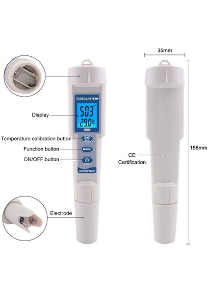 PH-3508 4'ü 1 Arada Ph Metre Tds Ec ve Sıcaklık Ölçer