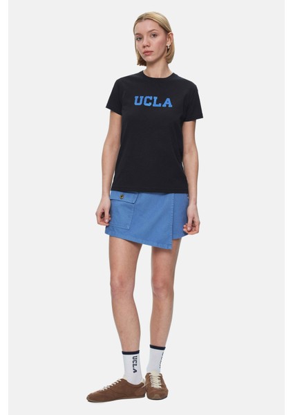 Isolde Açık Sarı Bisiklet Yaka Baskılı Standard Fit Kadın Tshirt