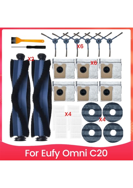 Eufy Omni C20 Robot Süpürge Için Aksesuar Seti Ana Yan Fırça Hepa Filtre Paspas Bezi Toz Torbaları Yedek Parçaları (Yurt Dışından)