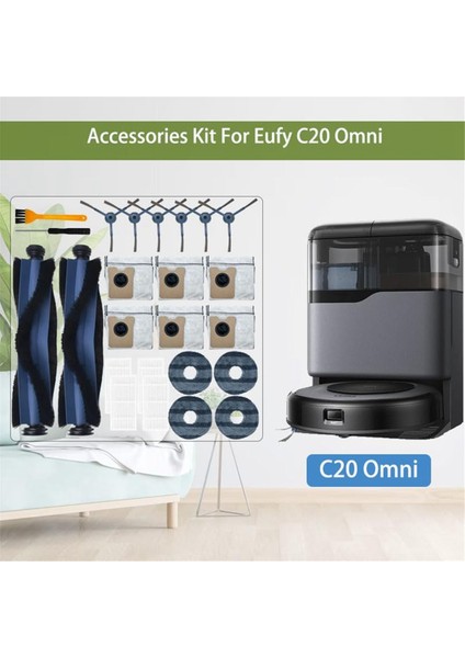 Eufy Omni C20 Robot Süpürge Için Aksesuar Seti Ana Yan Fırça Hepa Filtre Paspas Bezi Toz Torbaları Yedek Parçaları (Yurt Dışından)