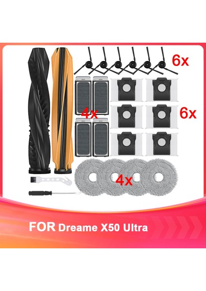 Dreame X50 Ultra Complete Robot Süpürge Aksesuarları, Ana Fırça, Filtreler, Paspas Pedleri, Yan Fırçalar, Toz Torbaları (Yurt Dışından)