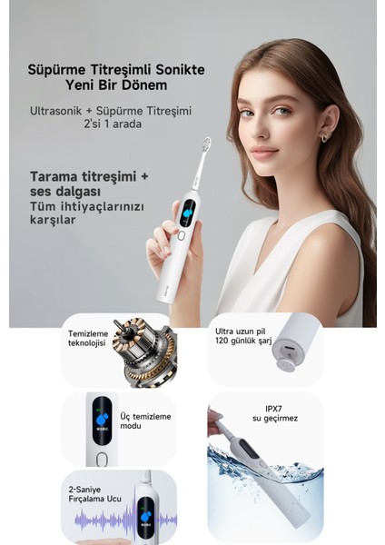 Sonik Şarjlı Diş Fırçası 120 Gün Şarj Süresi 6 Adet Başlık