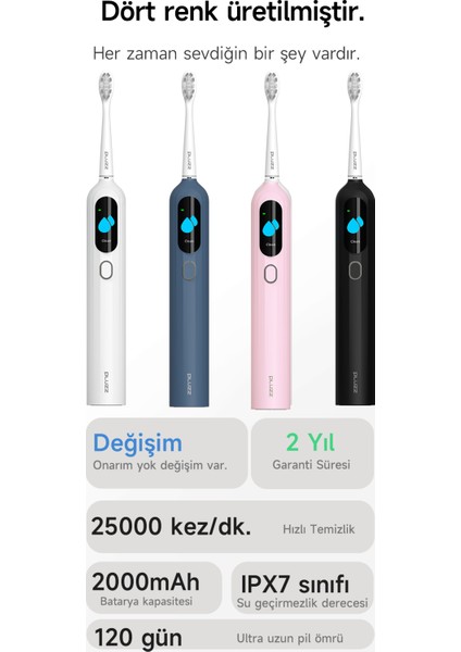 Sonik Şarjlı Diş Fırçası 120 Gün Şarj Süresi 6 Adet Başlık