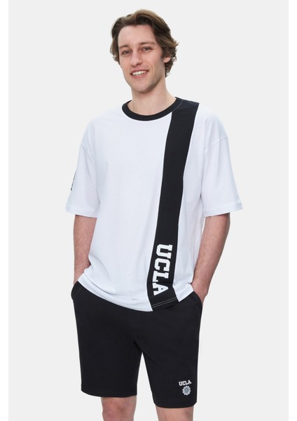 Keıth Beyaz Bisiklet Yaka Baskılı Oversize Erkek Tshirt
