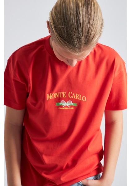 Monte Carlo Country Club Baskılı %100 Pamuk Erkek Oversize Çocuk Tişört