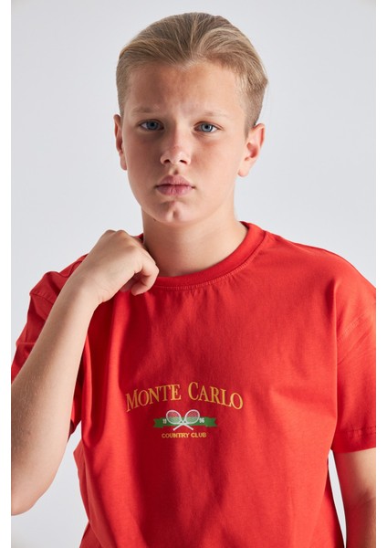 Monte Carlo Country Club Baskılı %100 Pamuk Erkek Oversize Çocuk Tişört fırsatları