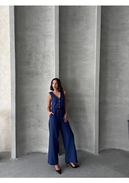 Keten Kumaş Yelekli Pantolon Takım