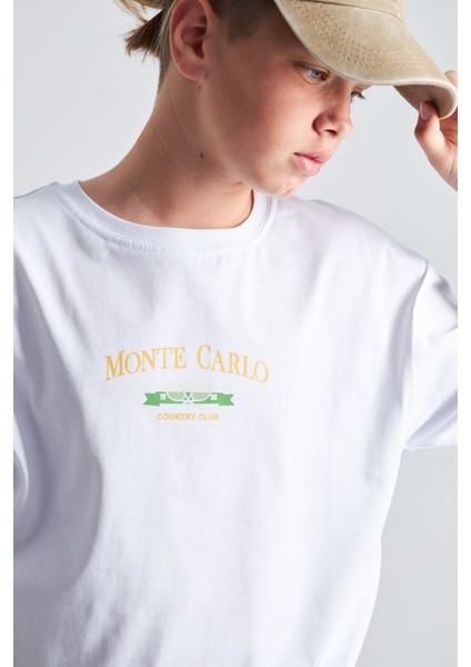 Monte Carlo Country Club Baskılı %100 Pamuk Erkek Oversize Çocuk Tişört