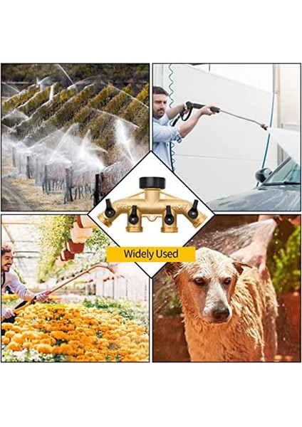 4 Yollu Pirinç Hortum Ayırıcı, 3/4 Inç Musluk Manifoldu, Bahçe Bağlantı Musluğu Masif Pirinç-Sarı (Yurt Dışından)