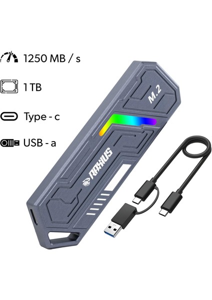 DK03 Usb-A/type-C Kablolu Rgb 1tb 22X80 M.2 Nvme Taşınabilir Harici SSD