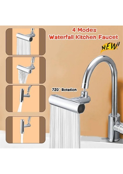 2 Adet Gerçek Şelale Mutfak Musluğu Uzatma Adaptörü 720°DÖNER 4 Mod Çok Fonksiyonlu Basınçlı Bubbler,c (Yurt Dışından)