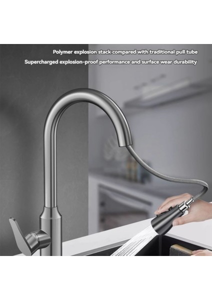 Mutfak Muslukları 304 Paslanmaz Çelik Çekmeli Lavabo Su Musluğu Güverte Üstü Mikser Başlıkları Sıcak Soğuk Musluklar Üçüncü Vites (Yurt Dışından) fırsatları