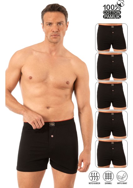 Özkan 0041 5'li Paket Erkek %100 Pamuklu Şardonlu Klasik Rahat Kesim Havlu Bel Süprem Penye Boxer