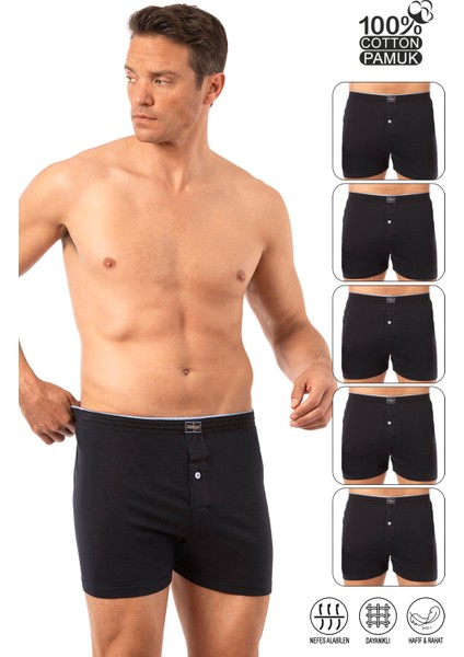 Özkan 0041 5'li Paket Erkek %100 Pamuklu Şardonlu Klasik Rahat Kesim Havlu Bel Süprem Penye Boxer