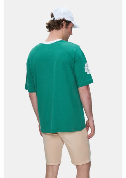 Keıth Yeşil Bisiklet Yaka Baskılı Oversize Erkek Tshirt fırsatları