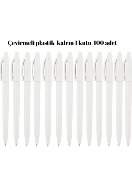 Plastik Tükenmez Kalem 100 Adet Tükenmez Kalem Mavi Renk Yazmaktadır Çevirmeli