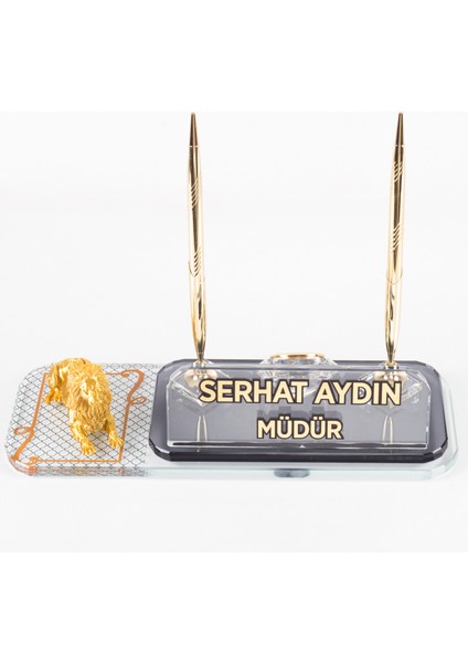 Aslan Biblolu Masa Isimlik Desenli Ofis Masa Isimliği