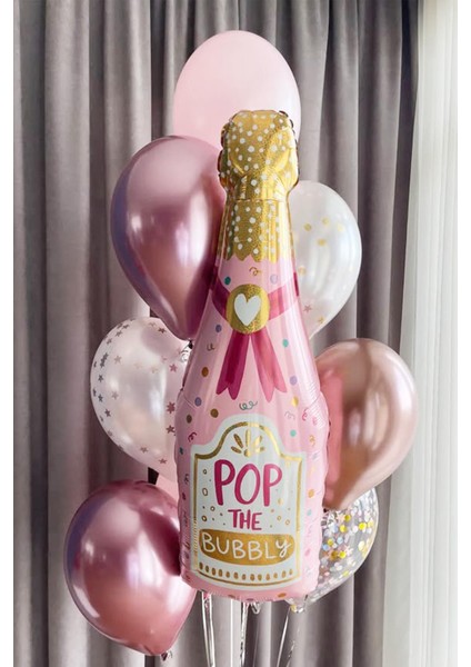 Pembe Parıltılı Şampanya Şişesi Folyo Balon 90CM fiyatları