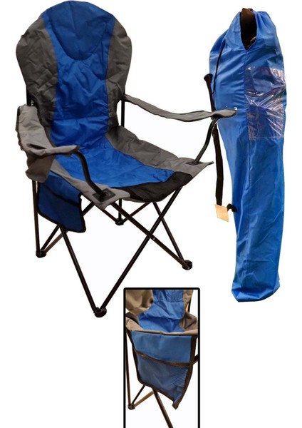 Mavi Kamp Sandalyesi Kamp Koltuğu Xxl Kalın Profil 120kg Mavi Ha043