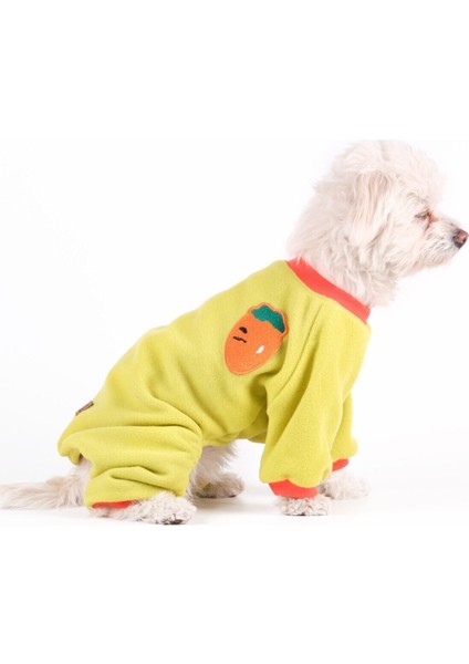 Köpek Kıyafeti Pet Shop Polar Tulum Benetton Fıstık Turuncu Ribanalı