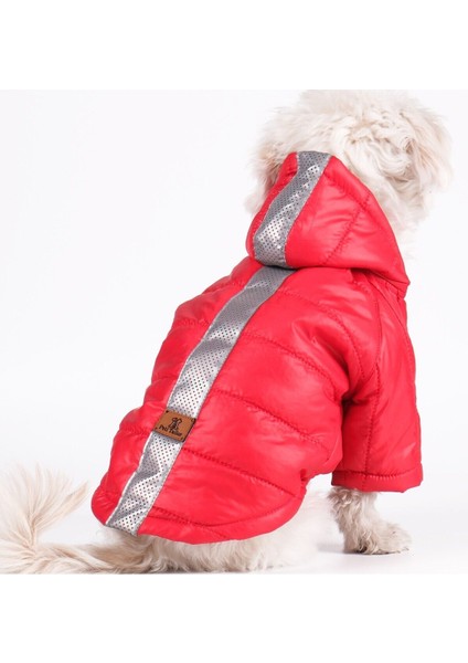 Köpek Kıyafeti Kırmızı Micro Kapüşonlu Reflektörlü Mont Yağmurluk