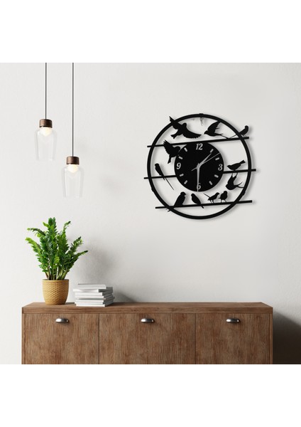 Metal Kuş Figürlü Duvar Saati - 40 cm Siyah Renk Sessiz Mekanizma fırsatları