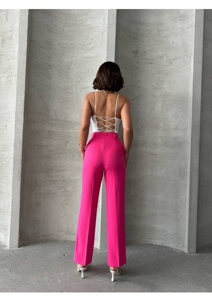 Pembe Renk Yüksek Bel Palazzo Kadın Pantolon