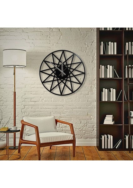 Siyah Metal Duvar Saati 40 cm Lazer Kesim Sessiz Mekanizma Modern Tasarım