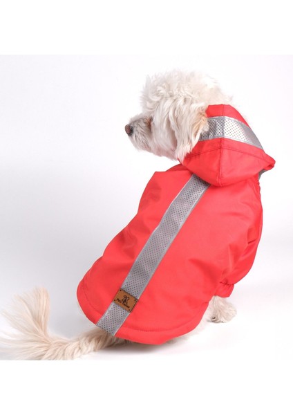 Köpek Kıyafeti Red Bondit İçi Kürklü Reflektörlü Kapüşonlu Mont Yağmurluk