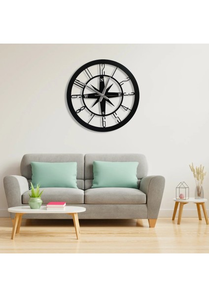 Iç Mekanlar Için Şık Dekoratif Duvar Saati | Siyah Metal | 40 cm | Sessiz Mekanizmalı