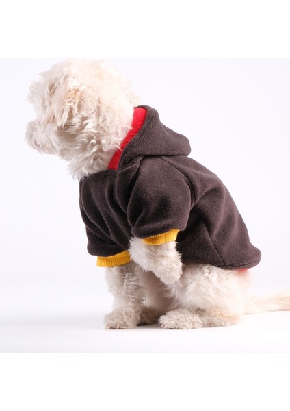 Köpek Kıyafeti Polar Kapüşonlu Sweat Anrasit Gri Sarı Kırmızı Ribanalı