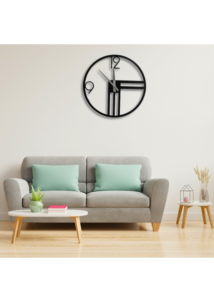 Eşsiz Tasarım Metal Duvar Saati 40 cm Siyah Renk