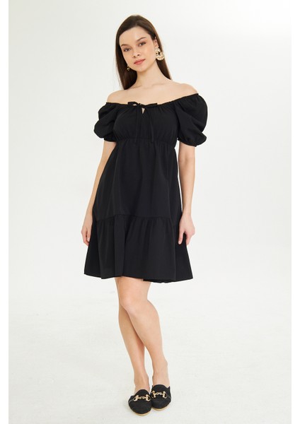 Beli Lastikli Buzgulu Poplin Elbise