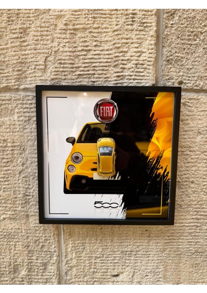 Çerçeveli 20X20 Ebatlı Metal Levha Baskılı Model Araç Fiat 500