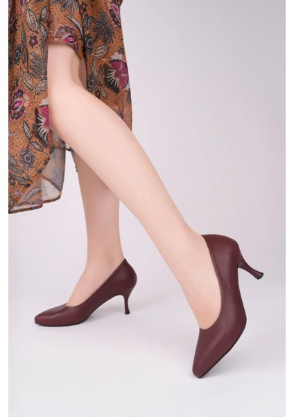 Tarçın Deri Klasik Günlük Kadın Topuklu Ayakkabı TRC71-0224 fiyatları